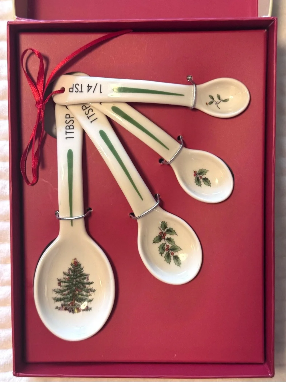 Spode Christmas Tree Ceramic Measuring Spoon Set | Original Box